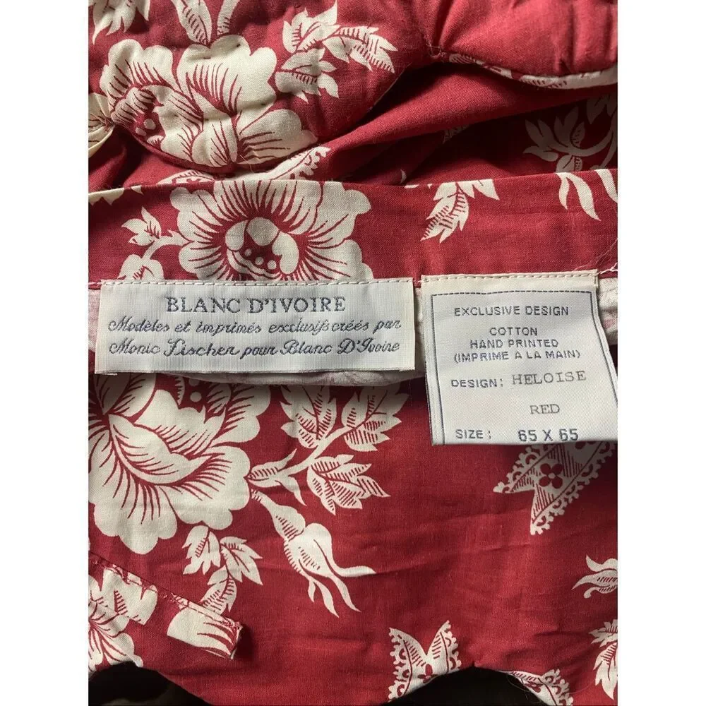 Red Floral Quilted 3 Pillow Shams Cottagecore French Country Scalloped Heloise